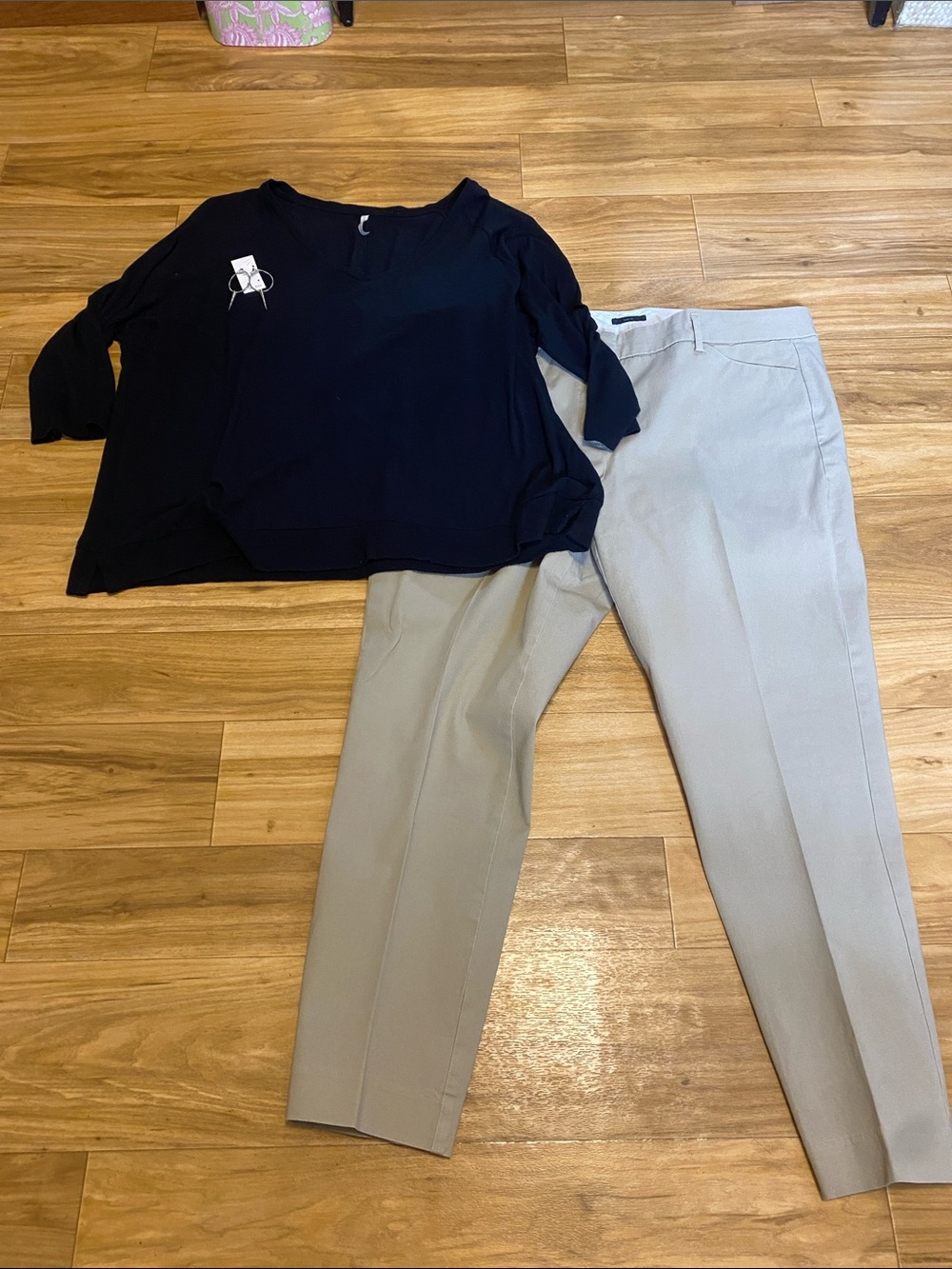 Bundle: Worthington ankle size 14 chinos w Marfinno black 3/4 sleeve top